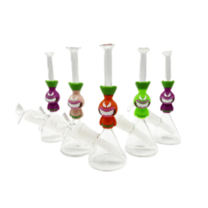 7 INCH MINI CARTOON GLASS BONG WITH SILICONE CENTER, MISCHIEVEOUS CARTOON, GREEN