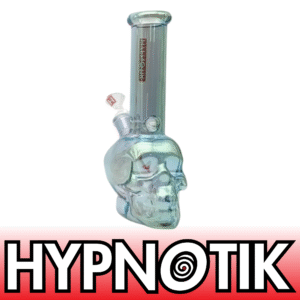 8 INCH HYPNOTIK SKULL BASE BONG, TRANS GREEN