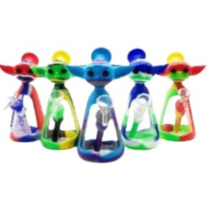 7 INCH SILICONE GROGU BONG WITH GLASS CENTER, SOLD AS ASSORTED COLORS
