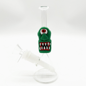 7 INCH MINI CARTOON GLASS BONG WITH SILICONE CENTER, ANGRY GREEN MONSTER