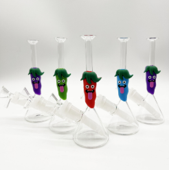7 INCH MINI CARTOON GLASS BONG WITH SILICONE CENTER, SASSY CHILLI PEPPER, PINK