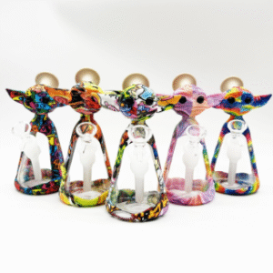 7 INCH DIPPED SILICONE YODA BONG WITH GLASS CENTER, SOLD AS ASSORTED COLORS