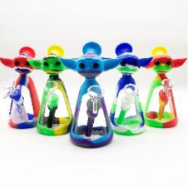 7 INCH SILICONE GROGU BONG WITH GLASS CENTER, SOLD AS ASSORTED COLORS