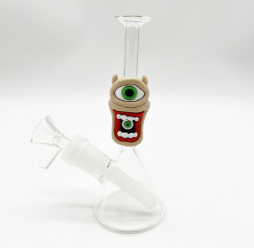7 INCH MINI CARTOON GLASS BONG WITH SILICONE CENTER, HORNED ONE EYE MONSTER
