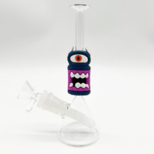 7 INCH MINI CARTOON GLASS BONG WITH SILICONE CENTER, HUNGRY PURPLE MONSTER