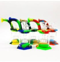 5.5 INCH SILICONE BONG WITH GLASS CENTER, SOLD AS ASSORTED COLORS