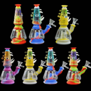 7 INCH 3-D SILICONE AND GLASS BONG, SPIKED MONSTER, SOLD AS ASSORTED COLORS