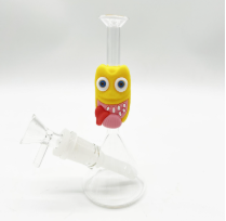 7 INCH MINI CARTOON GLASS BONG WITH SILICONE CENTER, HAPPY CARTOON