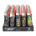 DISPLAY OF 50 BIC BOB MARLEY LIGHTERS