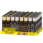 DISPLAY OF 48 CLIPPER MONEY HEMP LIGHTERS
