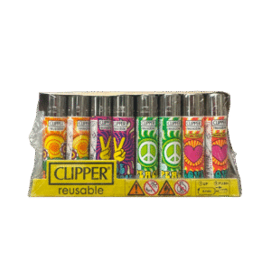CLIPPER PEACE LOVE HIPPY VIBES LIGHTERS - 48 COUNT