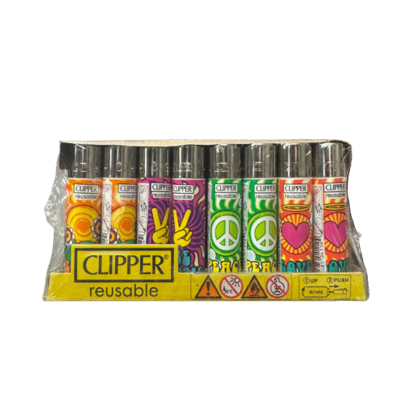 CLIPPER PEACE LOVE HIPPY VIBES LIGHTERS - 48 COUNT
