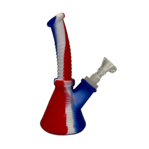 6IN RIBBED SILICONE BONG - BLUE, RED, WHITE