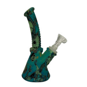 6IN RIBBED SILICONE BONG - BLUE POP ART