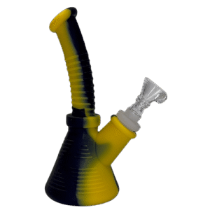 6IN RIBBED SILICONE BONG - YELLOW BLACK