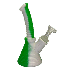 6IN RIBBED SILICONE BONG - GREEN WHITE