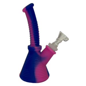 6IN RIBBED SILICONE BONG - BLUE, PINK