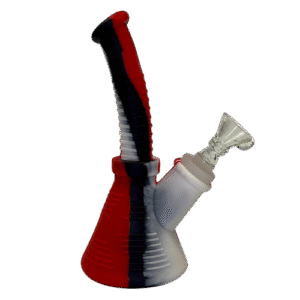 6IN RIBBED SILICONE BONG - RED BLACK WHITE