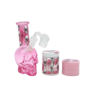6 PIECE 5 INCH SKULL BONG GIFT BOX SET WITH BONG, DOWNSTEM, BOWL, BANGER, GRINDER, AND STORAGE CONTA