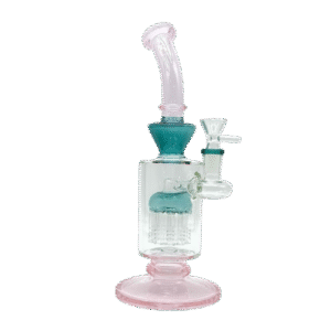 11 INCH FRATZS SINGLE PERC PINK AND GREEN BONG/RIG