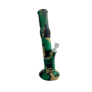14IN SILICONE STRAIGHT TUBE BONGS - GREEN BLACK TAN