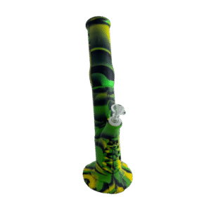 14IN SILICONE STRAIGHT TUBE BONGS - GREEN BLACK YELLOW