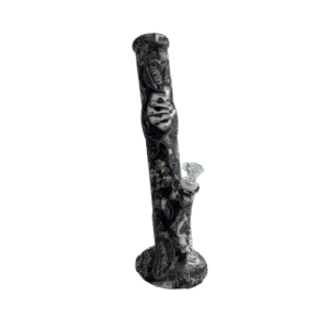 14IN SILICONE STRAIGHT TUBE BONGS - BLACK AND WHITE TATTOO