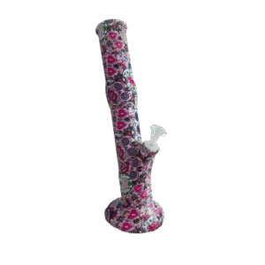 14IN SILICONE STRAIGHT TUBE BONGS - PINK SUGAR SKULLS
