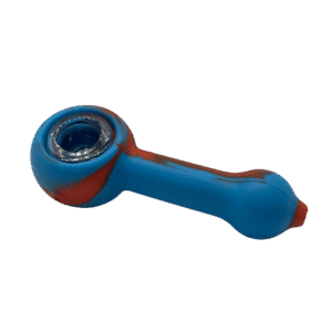 SILICONE PIPE WITH GLASS BOWL - BLUE ORANGE