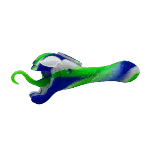 SILICONE PIPE WITH GLASS BOWL - VENOM, BLUE GREEN WHITE