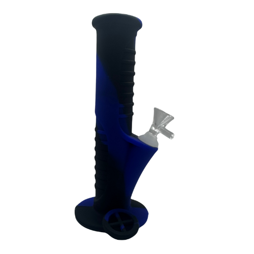 8INCH STRAIGHT TUBE SILICONE BONG - BLACK BLUE