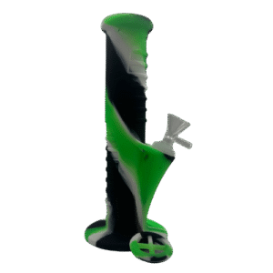 8" STRAIGHT TUBE SILICONE BONG - GREEN BLACK WHITE