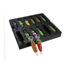DISPLAY OF 12 GLASS PIPES WITH SILICONE CARTOON EXTERIOR COVER