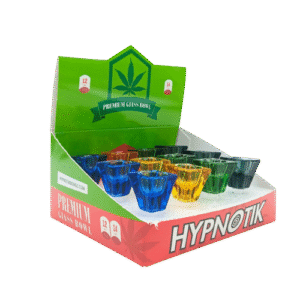 DISPLAY OF 12 COLORED SQUARE TAPER BOWLS