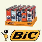 DISPLAY OF 50 BIC EDMONTON OILERS LIGHTERS