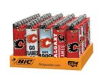 DISPLAY OF 50 BIC CALGARY FLAMES LIGHTERS