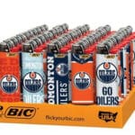 DISPLAY OF 50 BIC EDMONTON OILERS LIGHTERS