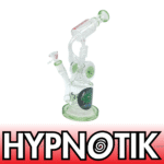 HYPNOTIK 12.5 INCH DOUBLE BARREL SPIRAL RIG WITH IN-LINE PERK. COMES WITH BOWL AND BANGER, GREEN