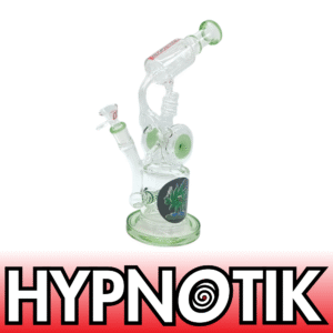 HYPNOTIK 12.5 INCH DOUBLE BARREL SPIRAL RIG WITH IN-LINE PERK. COMES WITH BOWL AND BANGER, GREEN