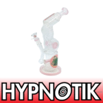 HYPNOTIK 12.5 INCH DOUBLE BARREL SPIRAL RIG WITH IN-LINE PERK. COMES WITH BOWL AND BANGER, MILK PINK