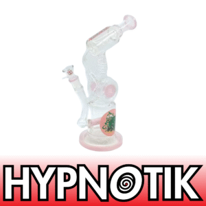 HYPNOTIK 12.5 INCH DOUBLE BARREL SPIRAL RIG WITH IN-LINE PERK. COMES WITH BOWL AND BANGER, MILK PINK
