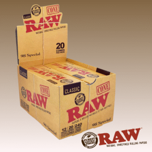 RAW CLASSIC NATURAL UNREFINED PRE-ROLLED CONES 70/45mm- PACK/20- BOX/12