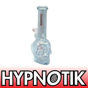 8 INCH HYPNOTIK SKULL BASE BONG, STEEL BLUE