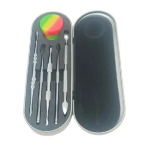 HYPNOTIK 7 PCS DAB TOOL SET, COMES WITH METAL CONTAINER, SILICONE STOARAGE CONTAINER, AND 5 SILVER T