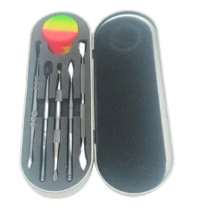 HYPNOTIK 7 PCS DAB TOOL SET, COMES WITH METAL CONTAINER, SILICONE STOARAGE CONTAINER, AND 5 BLACK TO