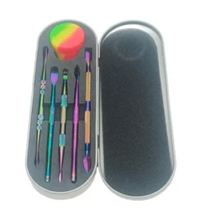HYPNOTIK 7 PCS DAB TOOL SET, COMES WITH METAL CONTAINER, SILICONE STOARAGE CONTAINER, AND 5 RAINBOW