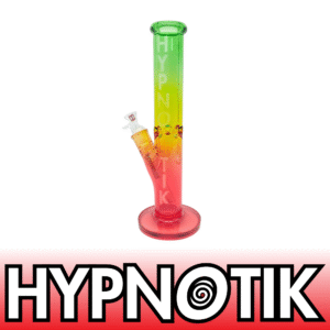 HYPNOTIK 14 INCH 9MM STRAIGHT TUBE RASTA BONG, CLEAR LOGO