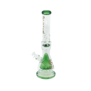 LOTUS GLASS 17 INCH FLAT BASE BEAKER WIH DOUBLE ICE CATCHER, GREEN