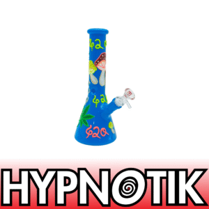 HYPNOTIK 10 INCH HAND PAINTED GLOW IN THE DARK BONG, MUSHROOM BLUES