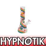 HYPNOTIK 10 INCH HAND PAINTED GLOW IN THE DARK BONG, RAINBOW TRAILS